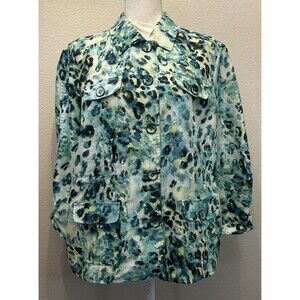 Chico's Teal Abstract Ocelot Print Utility Shirt Jacket/Top Size 2 Large